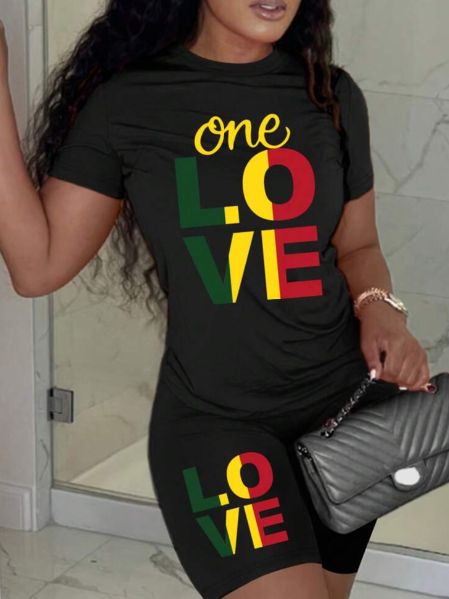 LW Casual Polyester Round Neck Pattern Letter Shor