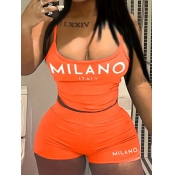 LW Casual Polyester U Neck Letter Print Sleeveless