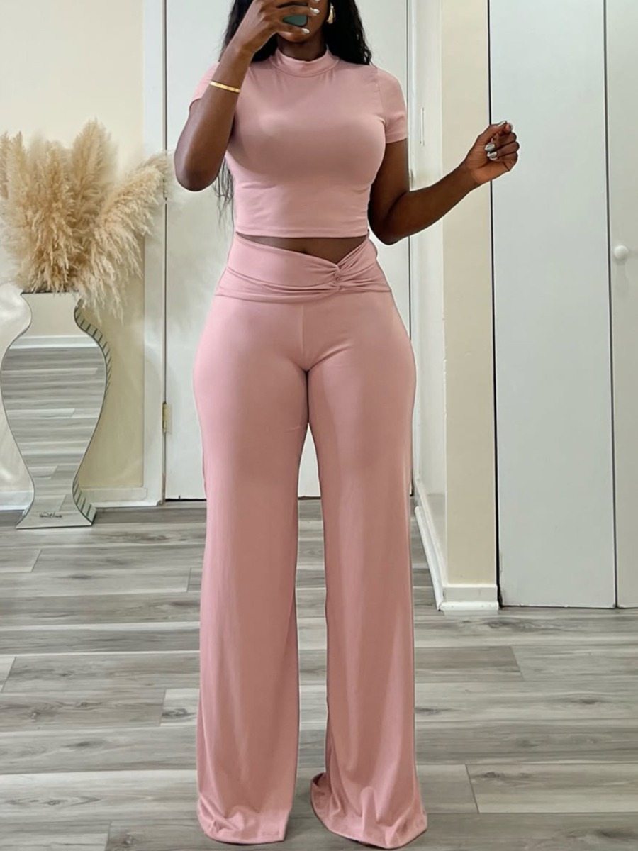 LW BASICS Casual Polyester Round Neck Knot Solid C