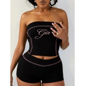 LW Casual Polyester Strapless Letter Print Positio