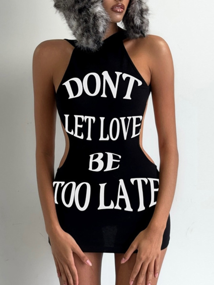 LW SXY Pattern Letter Mini Dress