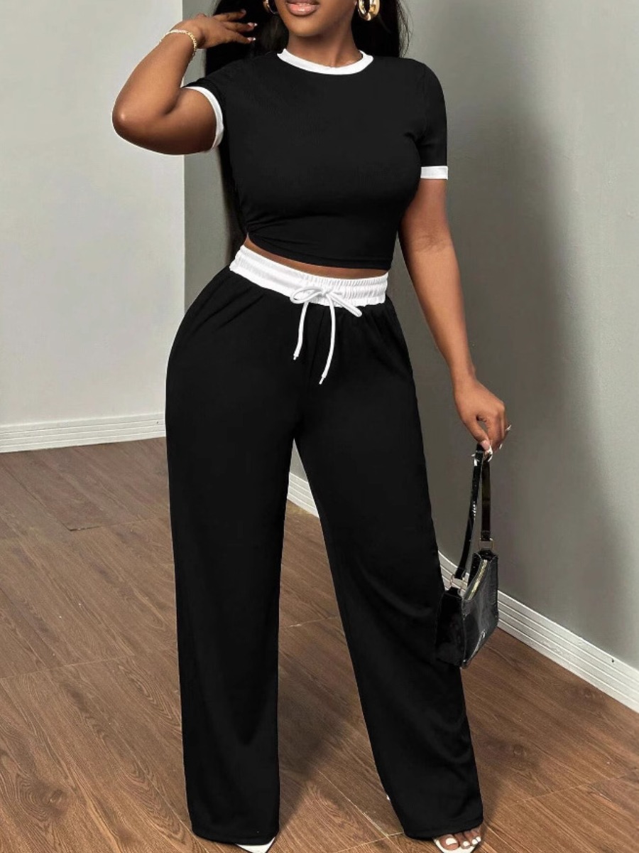 LW BASICS Casual Polyester Round Neck Solid Color 