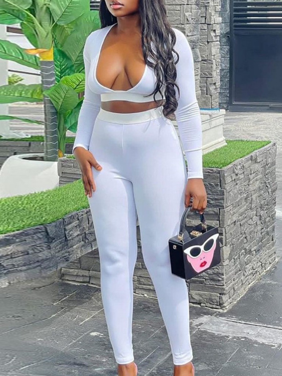 LW BASICS Casual Polyester V Neck Solid Color Long