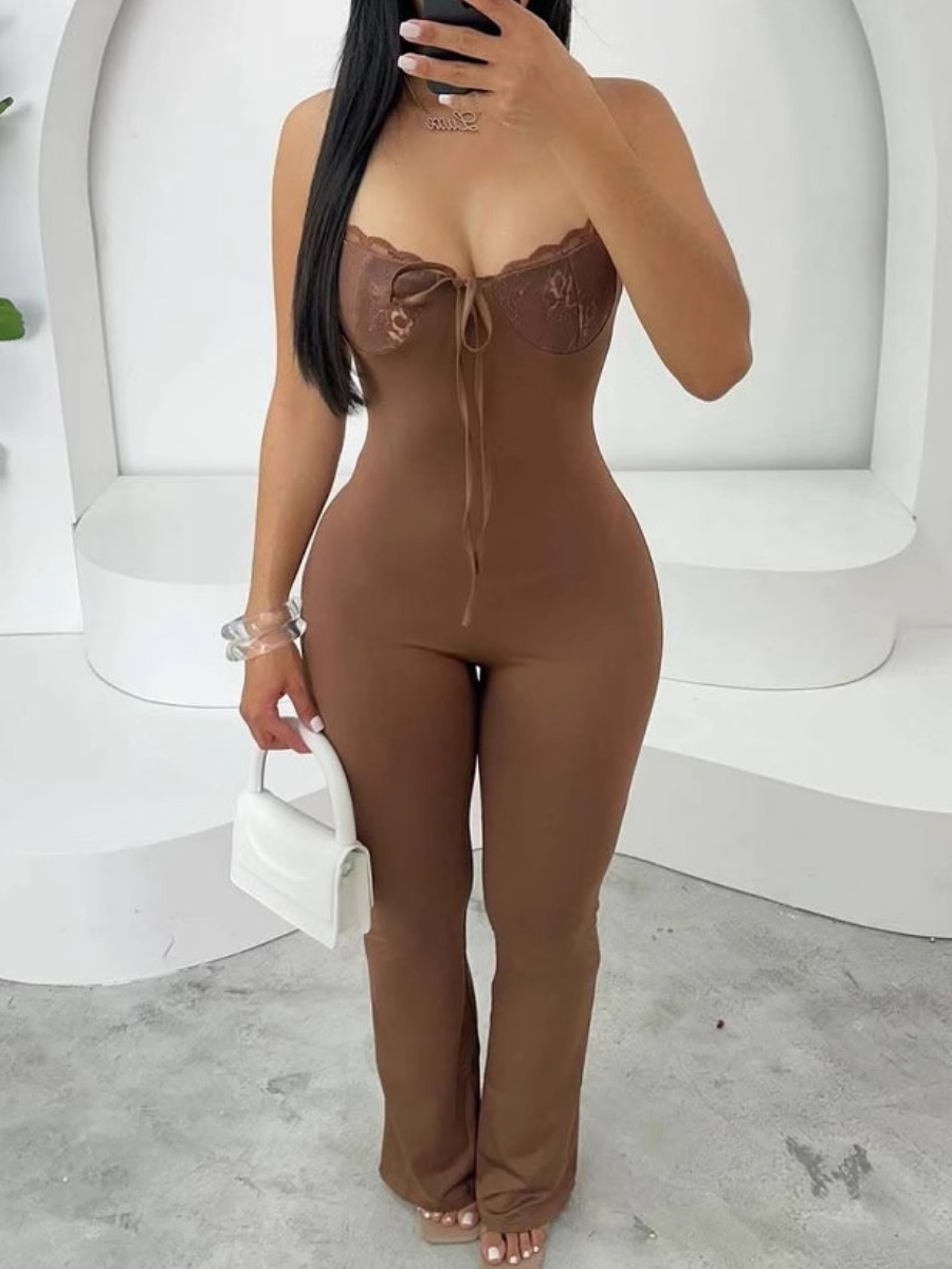 LW Lace Patchwork Solid Color Jumpsuit