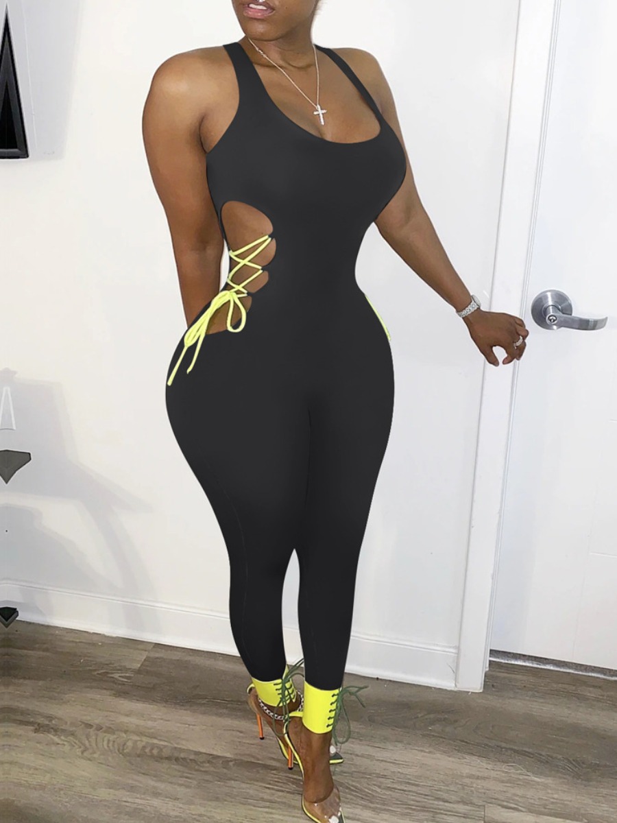 LW Bandage Design Solid Color Jumpsuit