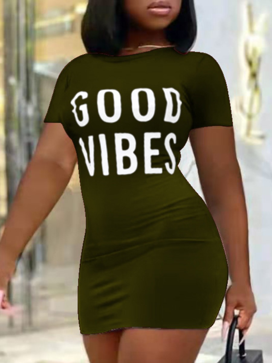 LW Pattern Letter Mini Dress