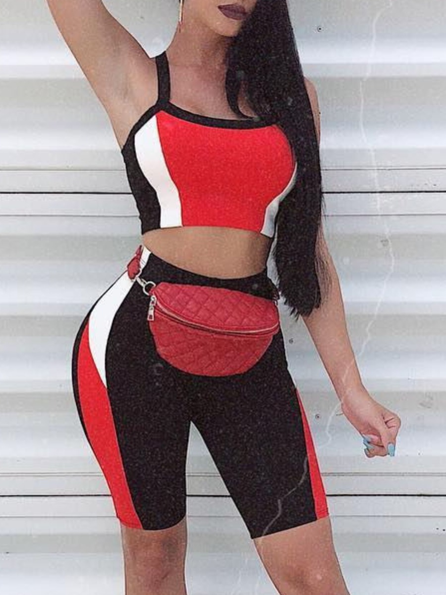 LW Street Polyester U Neck Patchwork Color Contras