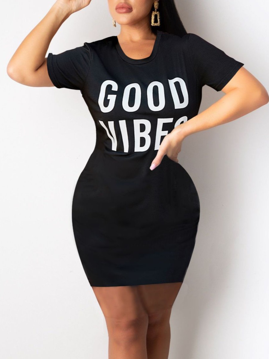 LW Pattern Positioning Letter Mini Dress