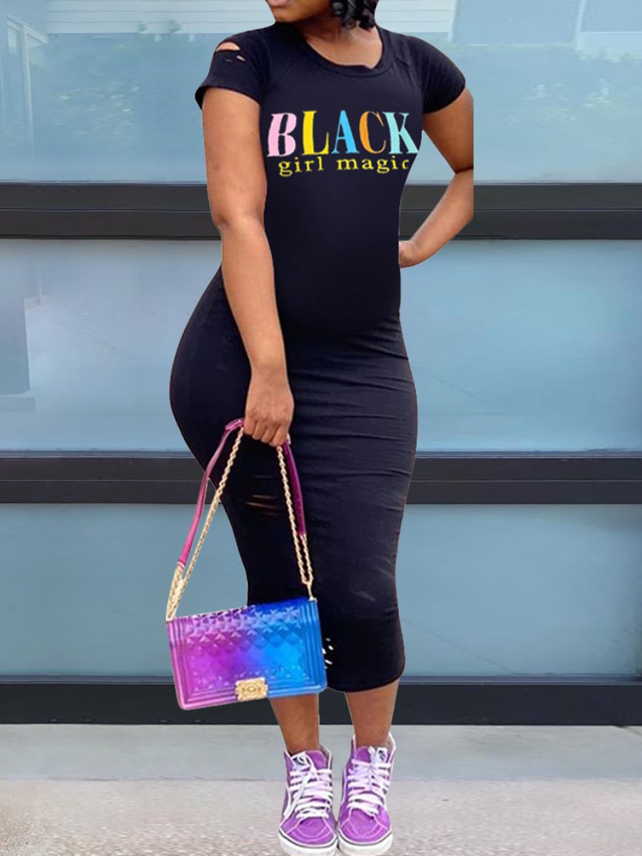 LW Ripped Letter Print Maxi Dress