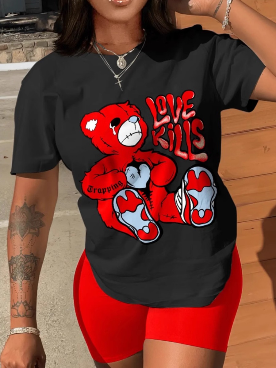 LW Casual Polyester Round Neck Pattern Cartoon Pri