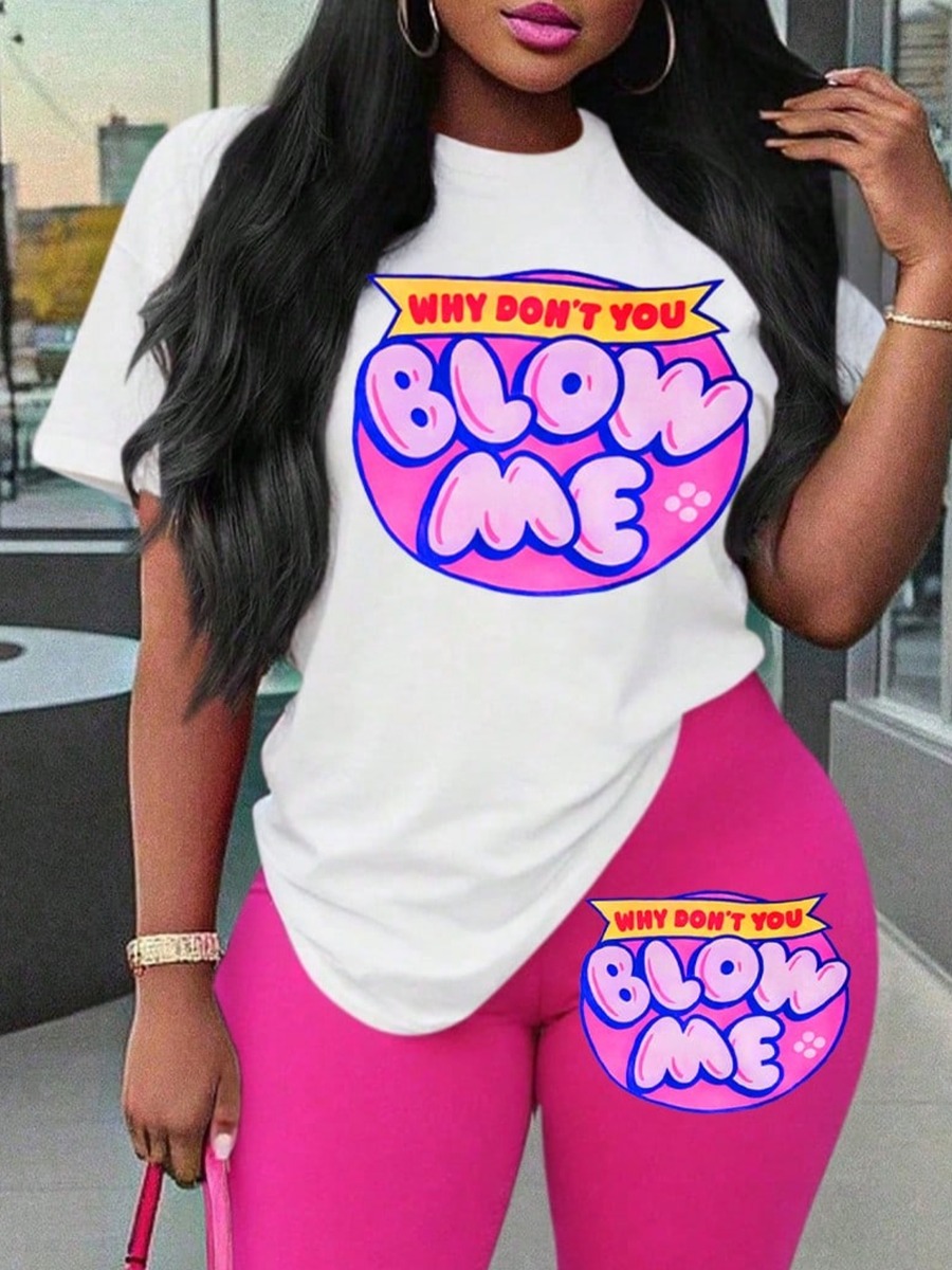 LW Casual Polyester Round Neck Pattern Letter Prin