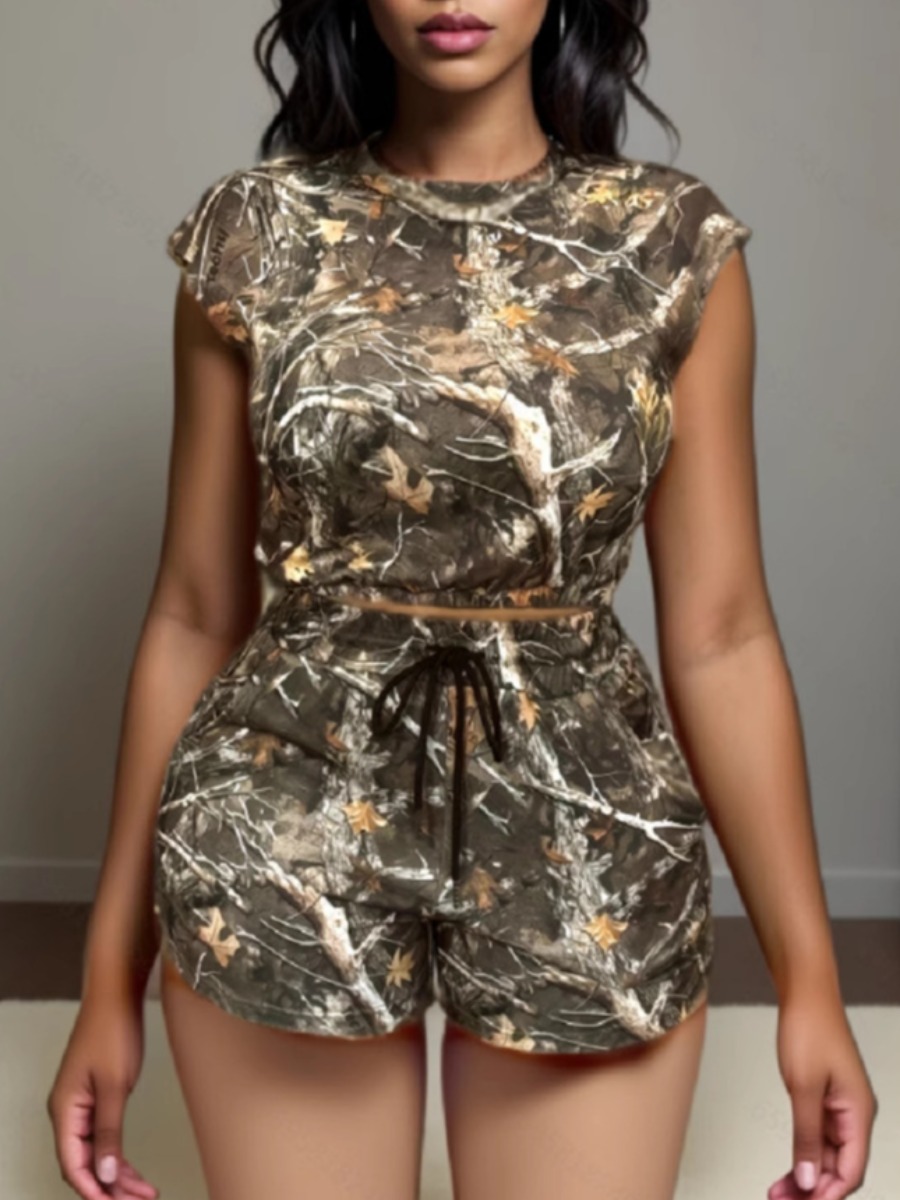 LW Street Polyester Round Neck Pattern Camo Sleeve