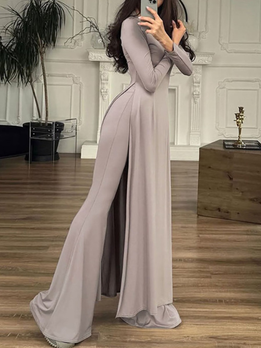 LW Casual Polyester Round Neck Solid Color Long Sl