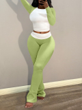 LW Casual Modal Round Neck Patchwork Solid Color Long Sleeve Two-piece Pants Set